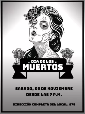 Invitación Día de los Muertos con Catrina para Editar Online