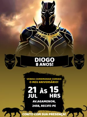 Convite de Aniversário Pantera Negra para Editar Online