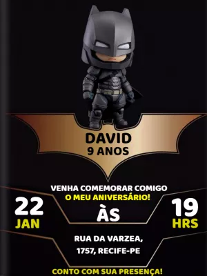 Convite de Aniversário Batman com Personagem para Editar Online