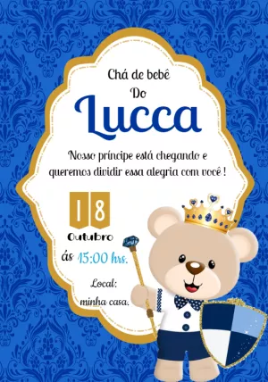Convite Chá de Bebê Ursinho Príncipe para Editar Online