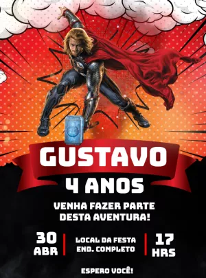 Convite de Aniversário Thor Vingador para Editar Online