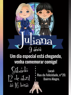 Convite Aniversário Wandinha Addams e Enid para Editar Online