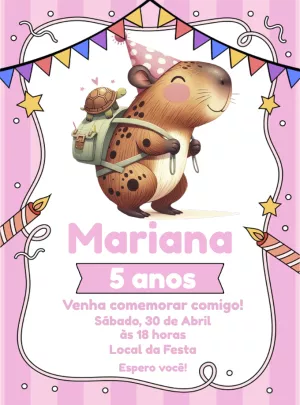 Convite de Aniversário Capivara Fofa para Editar Online