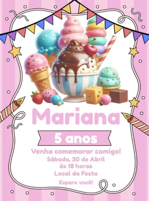 Convite de Aniversário Sorveteria e Doces para Editar Online