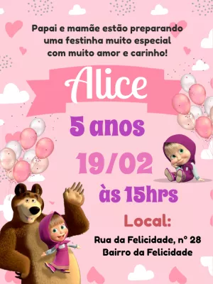 Convite de Aniversário Masha e o Urso para Editar Online