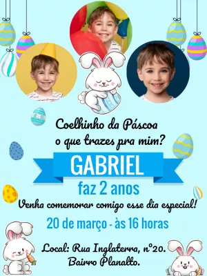 Convite Aniversário Páscoa com Foto para Editar Online