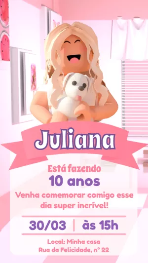 Convite de Aniversário Roblox Menina com Pet para Editar
