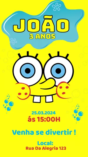 Convite de Aniversário Bob Esponja para Editar Online