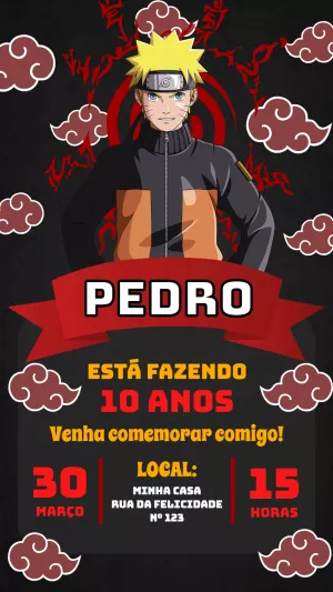 Convite de Aniversário Naruto: Modelo Editável para Imprimir