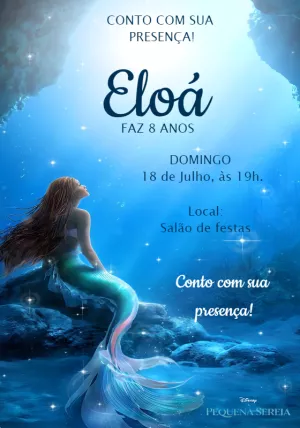 Convite de Aniversário A Pequena Sereia para Editar Online