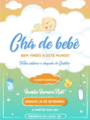 Convite Chá de Bebê Menino com Nuvens para Editar Online
