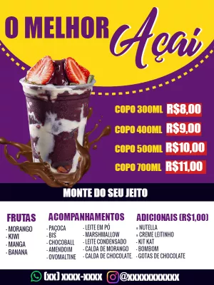 Modelo de Folheto para Açaí Editável Online com Preços
