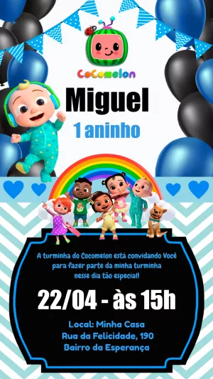 Convite Aniversário Cocomelon com a Turminha para Editar