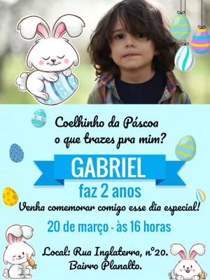 Convite Aniversário Páscoa com Foto para Editar Online