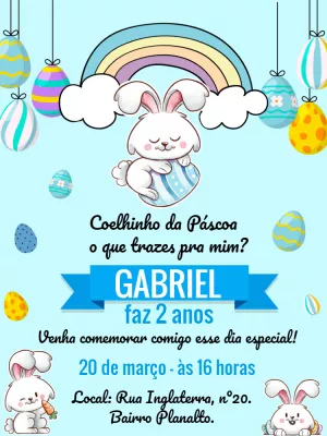 Convite de Aniversário Páscoa com Coelhinho para Editar Online