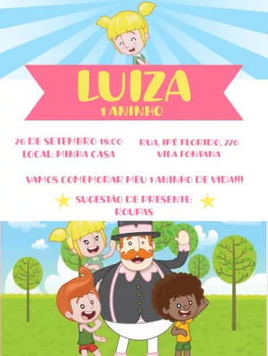 Convite de Aniversário Mundo Bita Rosa para Editar Online