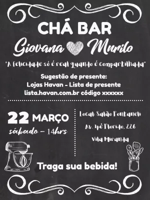 Convite Chá Bar Quadro Negro para Editar e Imprimir