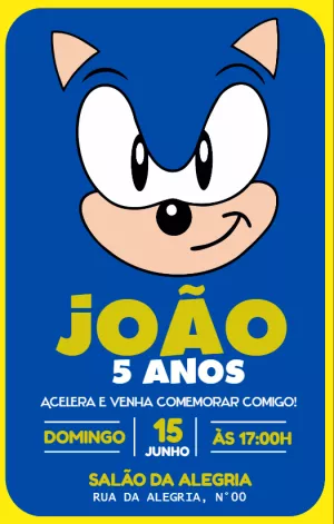 Convite de Aniversário Sonic para Editar Online e Imprimir