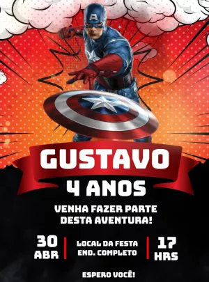 Convite Aniversário Capitão América para Editar Online