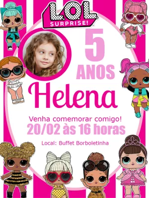 Convite de Aniversário LOL Surprise com Foto para Editar Online