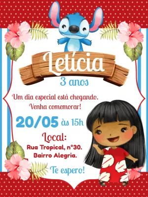 Convite de Aniversário Lilo & Stitch para Editar Online