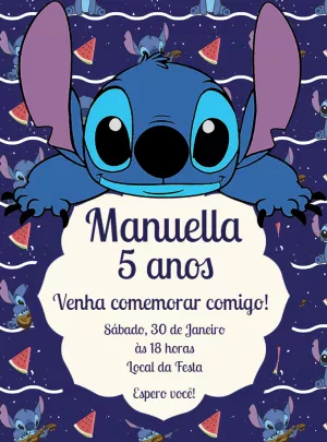 Convite de Aniversário Stitch para Editar Online