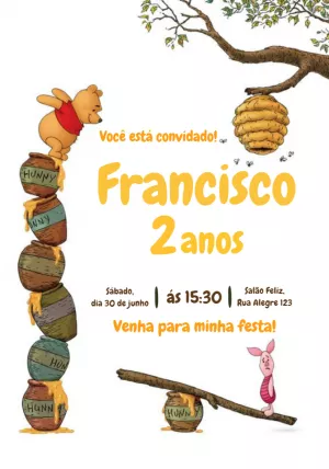 Convite de Aniversário Ursinho Pooh para Editar Online