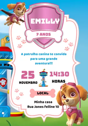 Convite Aniversário Skye Patrulha Canina para Editar Online