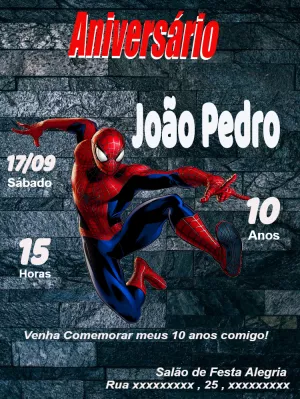 Convite de Aniversário Homem Aranha para Editar Online
