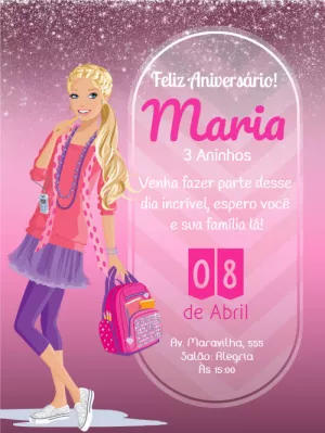 Convite de Aniversário da Barbie para Editar Online