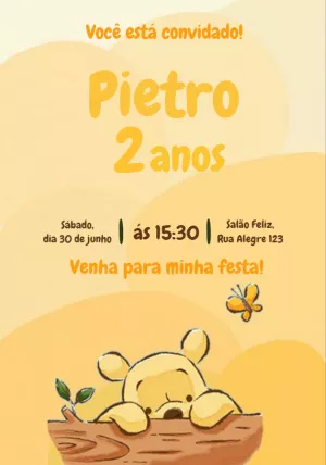 Convite de Aniversário Ursinho Pooh para Editar Online