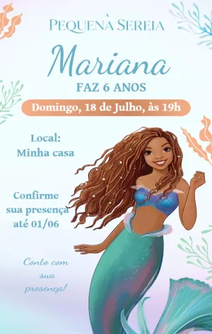 Convite de Aniversário Pequena Sereia para Editar Online