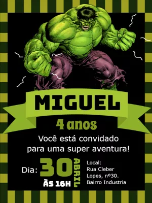Convite de Aniversário Hulk Super-Herói para Editar Online