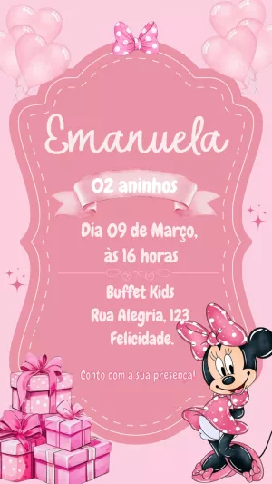Convite de Aniversário Minnie Rosa para Editar Online