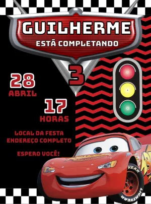 Convite Aniversário Carros Relâmpago McQueen para Editar Online