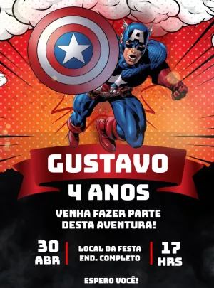 Convite Aniversário Capitão América para Editar Online