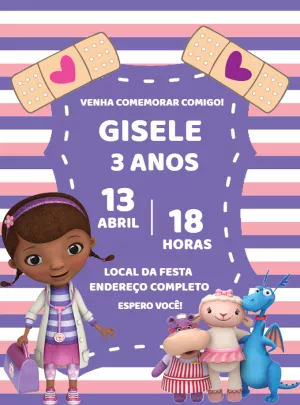 Convite de Aniversário Doutora Brinquedos Editável Online