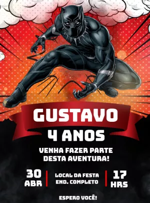 Convite de Aniversário Pantera Negra para Editar Online