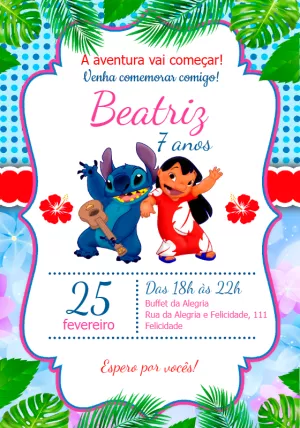 Convite de Aniversário Lilo e Stitch para Editar Online