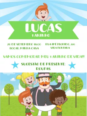 Convite de Aniversário Mundo Bita com Personagens para Editar