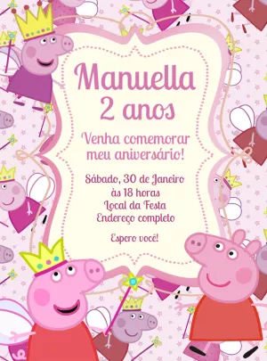 Convite Aniversário Peppa Pig Princesa para Editar Online