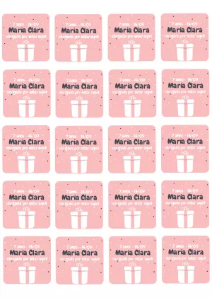 Tag de Agradecimento Aniversário Rosa com Presente para Editar