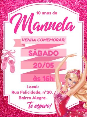 Convite de Aniversário Barbie Bailarina para Editar Online