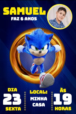Convite de Aniversário Sonic com Foto para Editar Online
