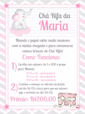 Convite Chá Rifa Elefantinha Aquarela para Editar Online