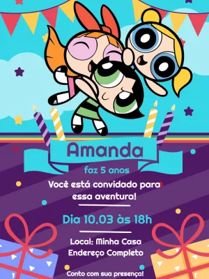 Convite Aniversário Meninas Super Poderosas para Editar Online