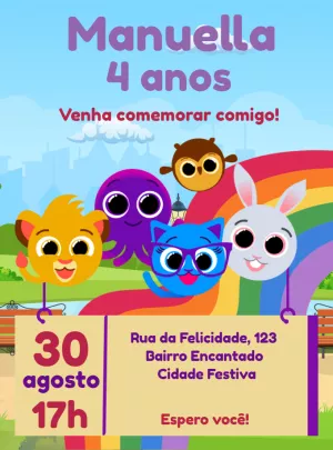 Convite de Aniversário Bolofofos Editável para Imprimir