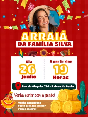 Convite Arraiá de Aniversário com Foto para Editar Online