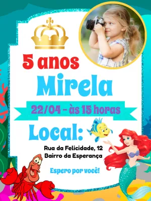 Invitación de cumpleaños La Sirenita – Estático – Pedro Henrique