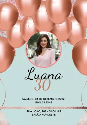 Convite de Aniversário com Balões e Foto para Editar Online